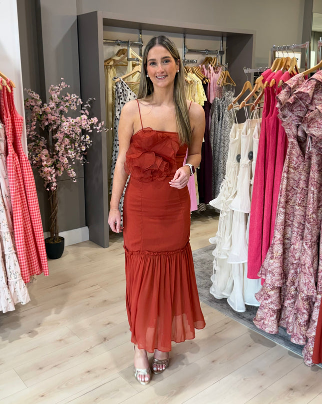French Connection Emina Chiffon Dress - Brick Red