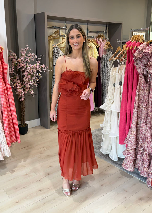 French Connection Emina Chiffon Dress - Brick Red