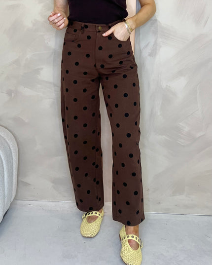 Polka Dot Barrel Jean - Brown/Black