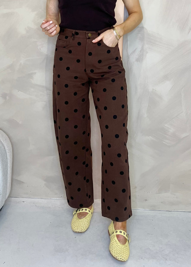 Polka Dot Barrel Jean - Brown/Black