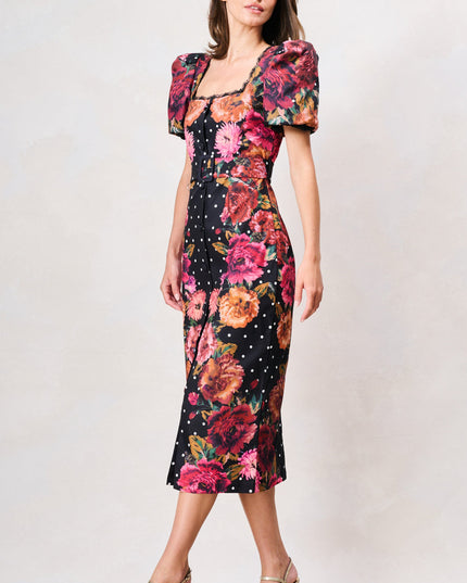 Rinna Sweetheart Neckline Pencil Dress - Black/Pink Multi