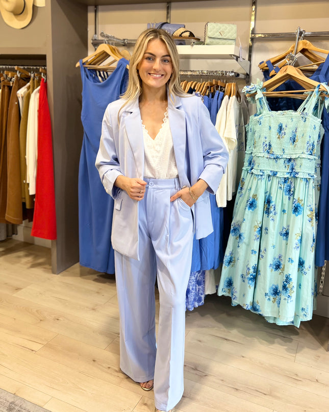 Wide Leg Tailored Trouser - Powder Blue