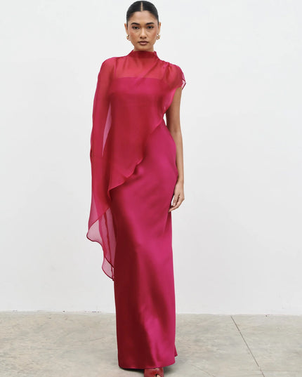 Saylor Cape Maxi Dress - Berry