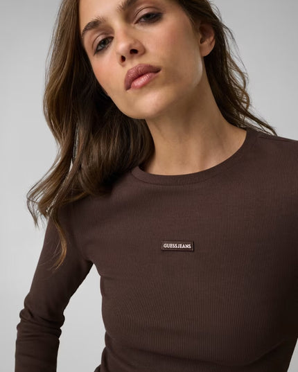 Guess Jeans Patch Long Sleeve Top - Brown