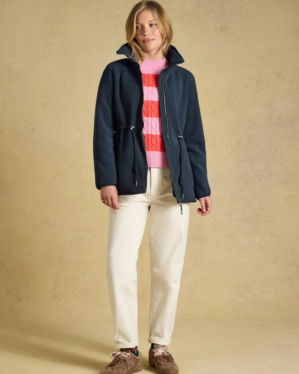 Longline Fleece Funnel Neck Full Zip Fleece Jacket - Navy