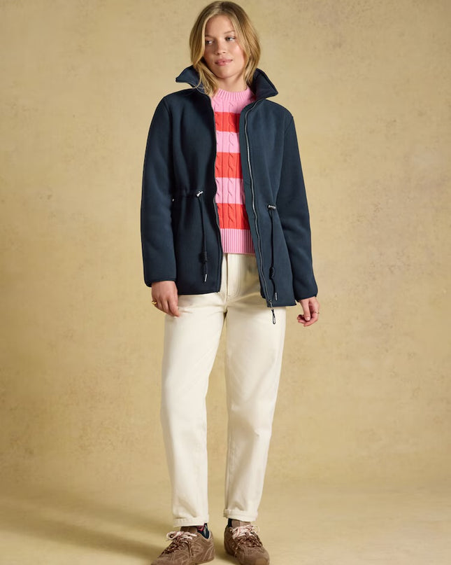 Longline Fleece Funnel Neck Full Zip Fleece Jacket - Navy