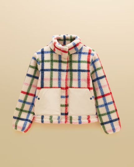 Joules Lottie Zip Through Borg Fleece - Cream Check