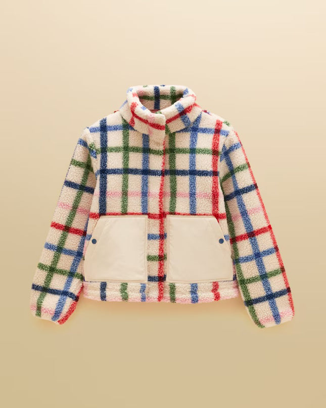 Joules Lottie Zip Through Borg Fleece - Cream Check