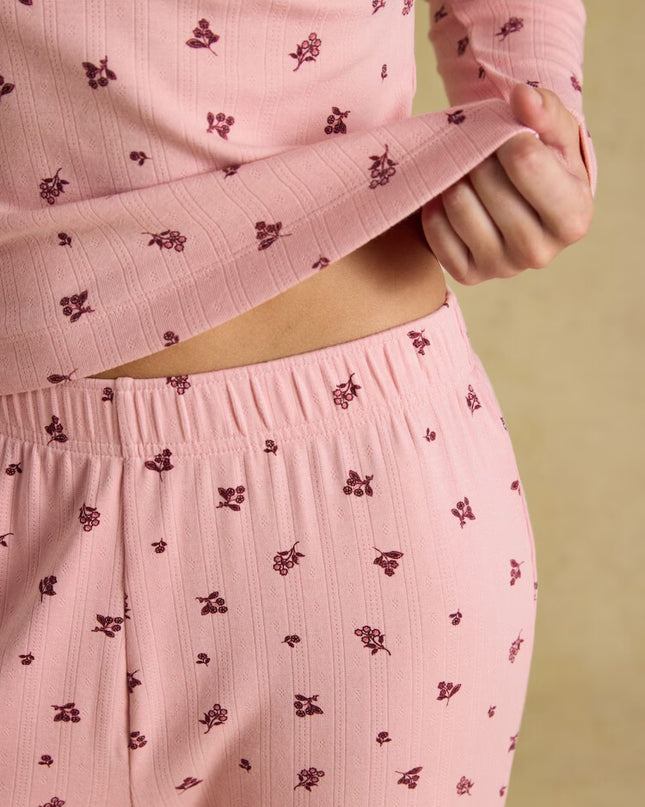 Joules Pointelle Floral Pyjama Set - Pink