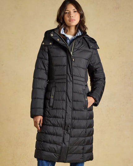 Joules Windborough Longline Padded Coat with Hood - Black