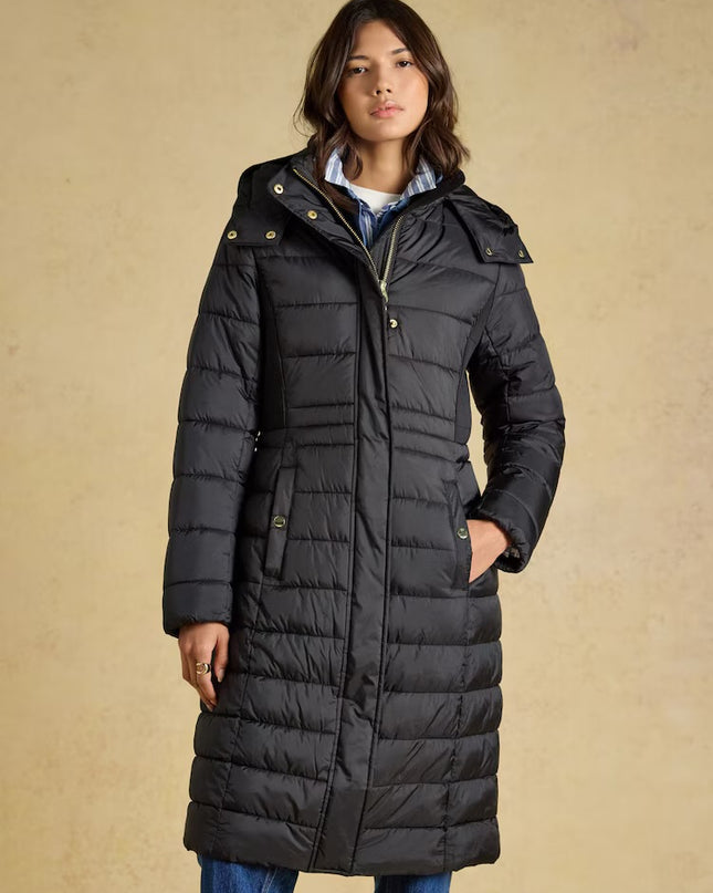 Joules Windborough Longline Padded Coat with Hood - Black