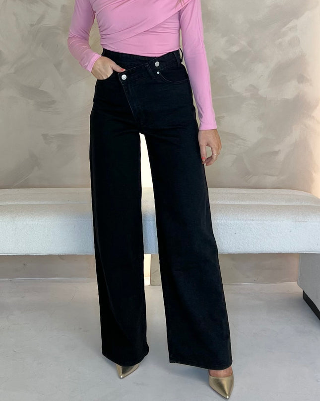 Asymmetric High Waist Jean - Black