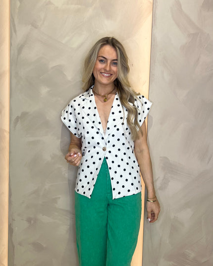 Lightweight Sleeveless Jacket - White Polka Dot
