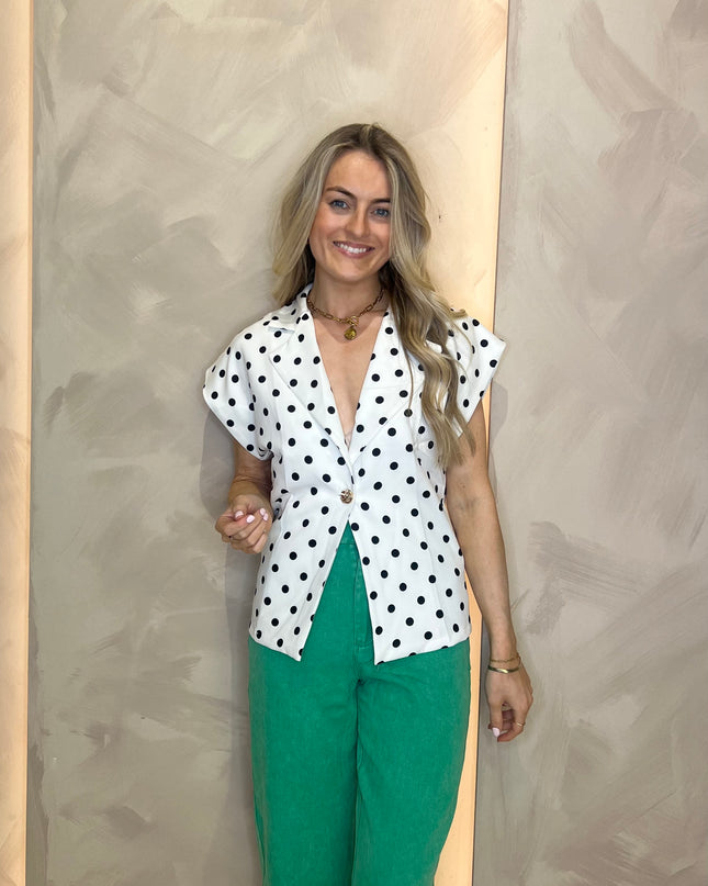 Lightweight Sleeveless Jacket - White Polka Dot