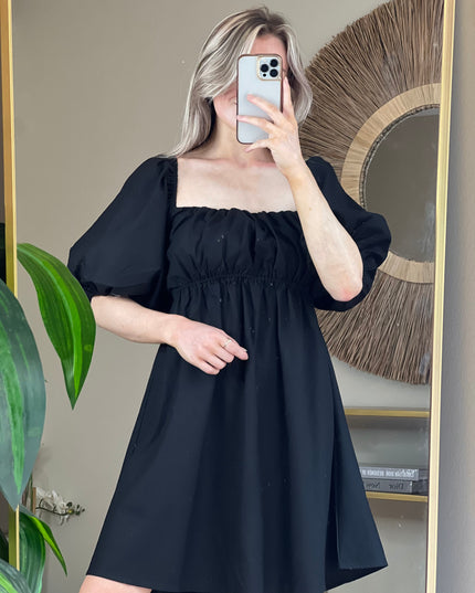 Anna Linen Tie Back Mini Dress - Black