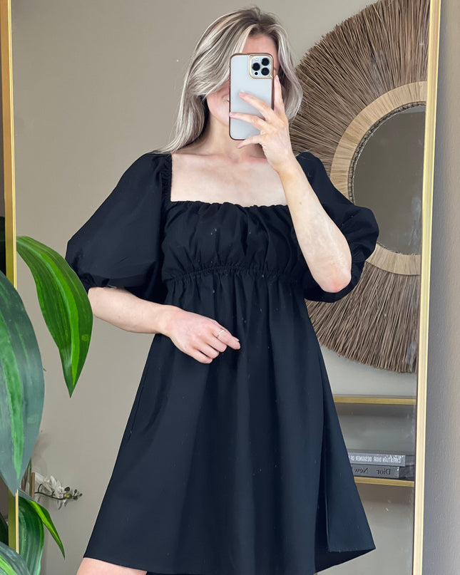 Anna Linen Tie Back Mini Dress - Black