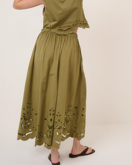 Broderie Anglaise Midi Skirt - Green