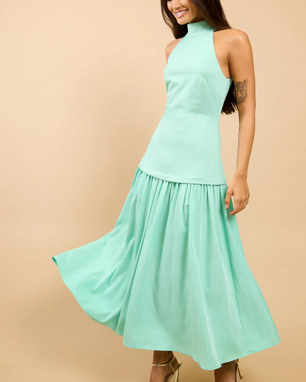 Verena Halterneck Drop Waist Dress - Aqua