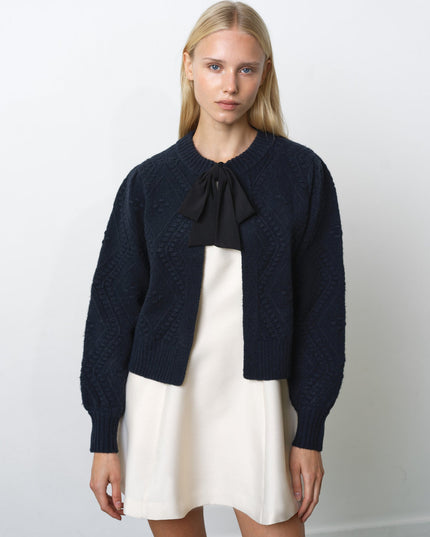 French Connection Kitty Bobble Bow Cardigan - Navy/Black