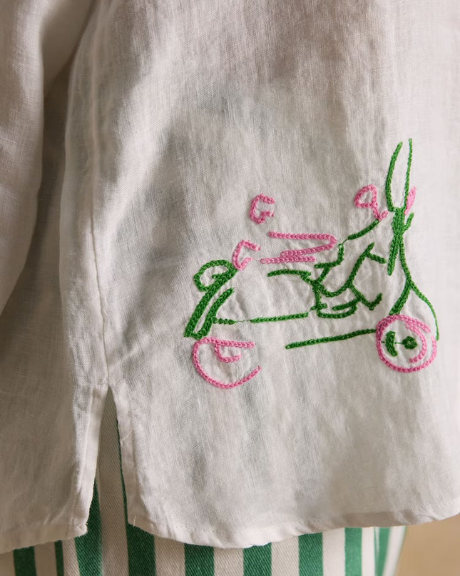 Orla Embroidered Icons Linen Shirt - White