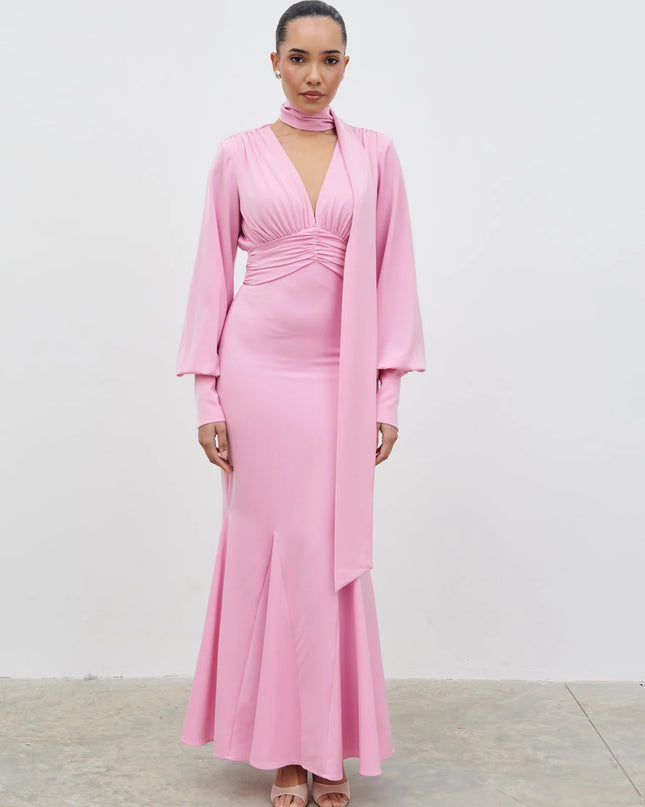 Victoria Long Sleeve Maxi Dress - Peony Pink