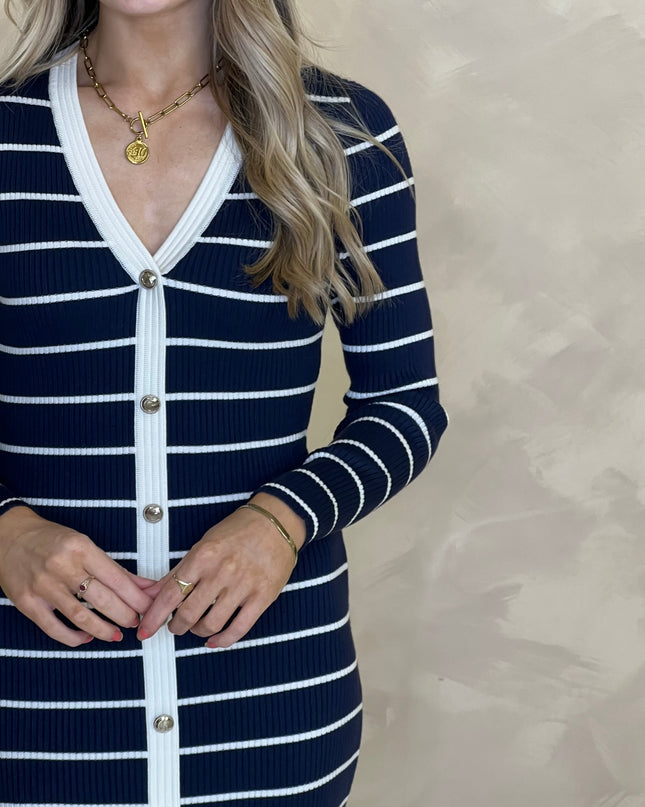 Guess Striped Andrea Midi Dress - Navy/White