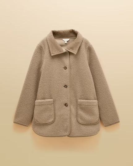 Joules Longline Button Through Fleece Jacket - Mink