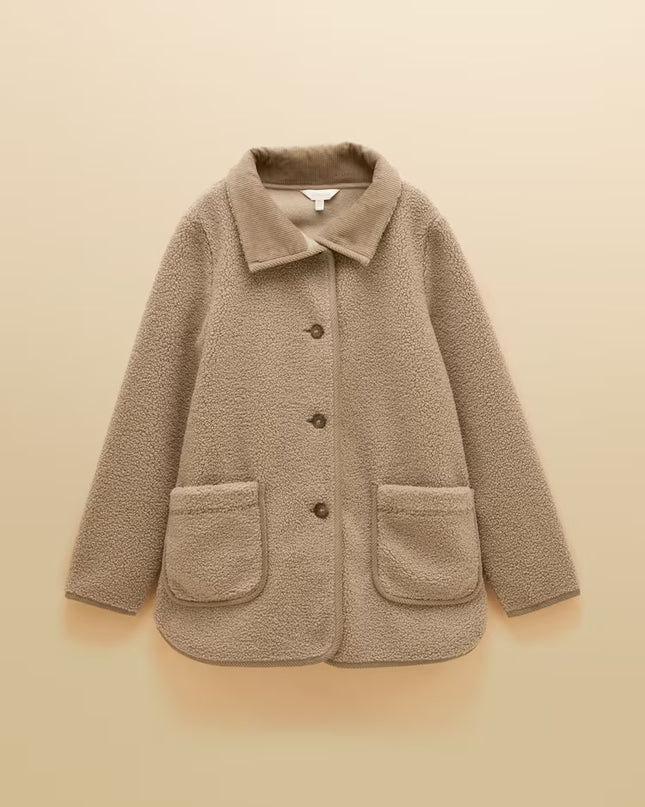 Joules Longline Button Through Fleece Jacket - Mink