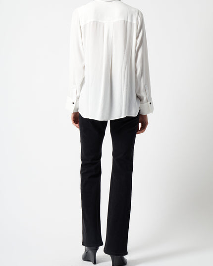 French Connection Chiara Drape Contrast Shirt - Linen White/Blackout