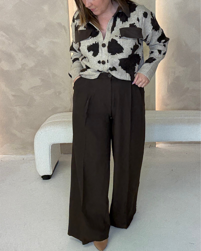 Wide Leg Tailored Trouser - Coffee