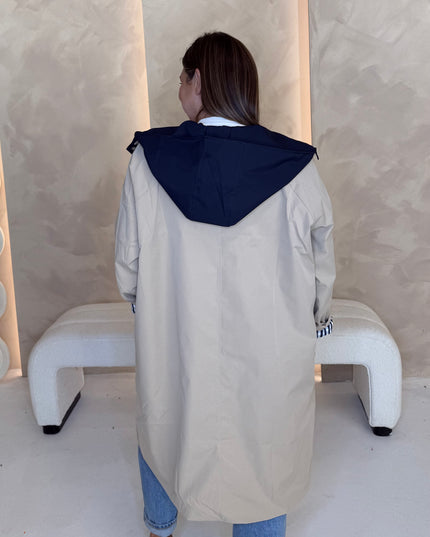 Contrast Hood Trench - Beige/Navy
