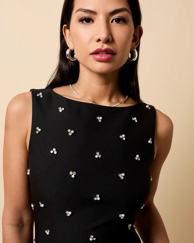 Carina Embellished Scallop Hem Mini Dress - Black