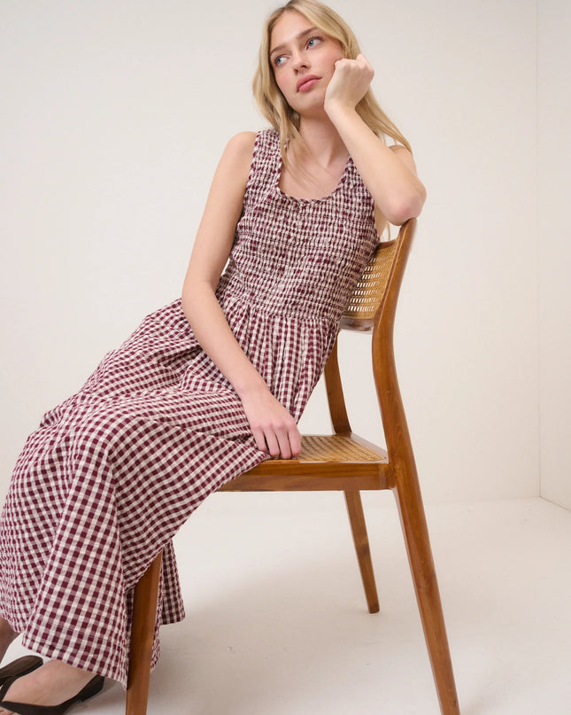 Sleeveless Kinsley Midaxi Dress - Burgundy Gingham