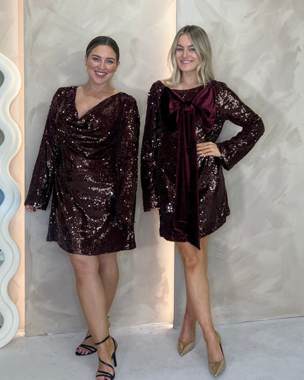 Brioni Sequin Bow Mini Dress - Wine