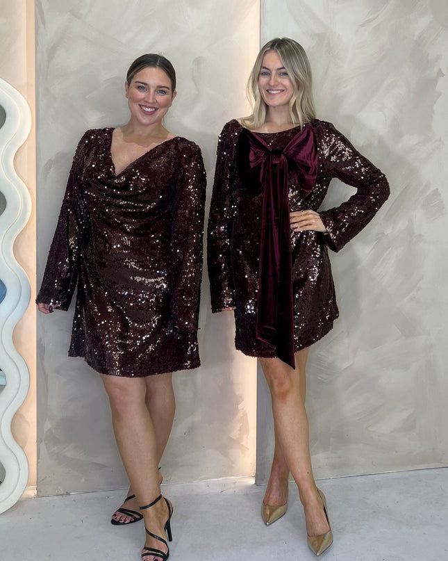 Brioni Sequin Bow Mini Dress - Wine