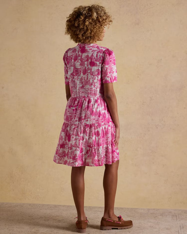 Ariella Tiered Knee Length Dress - Pink