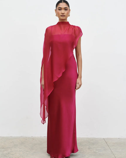 Saylor Cape Maxi Dress - Berry