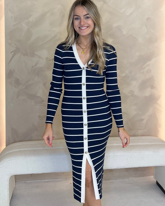 Guess Striped Andrea Midi Dress - Navy/White