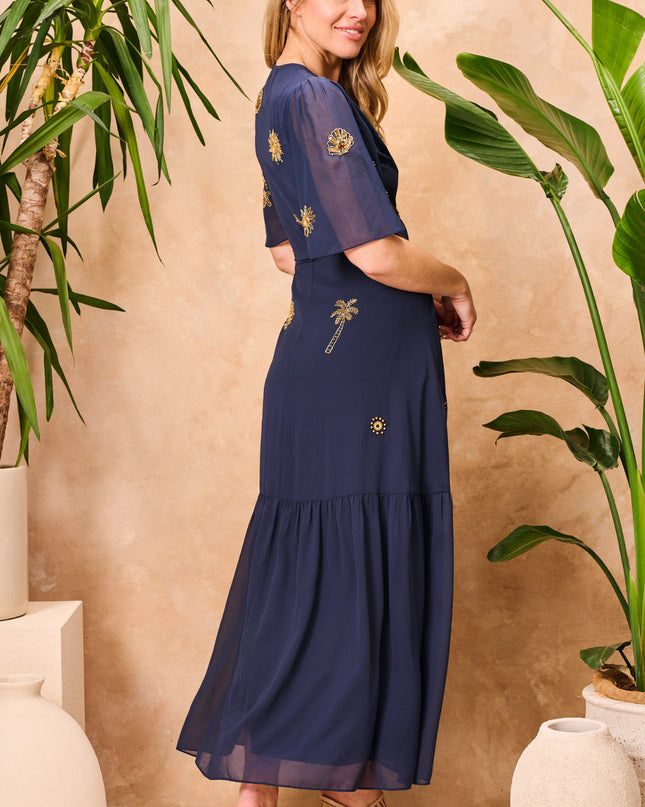 Venetia Dress - Navy Palm