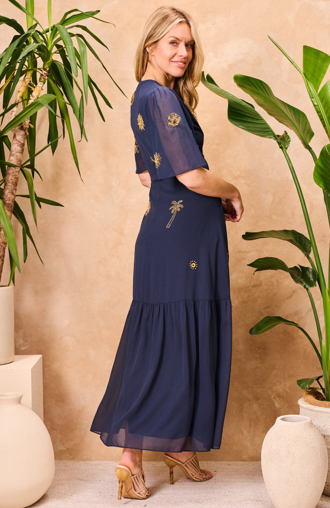Venetia Dress - Navy Palm
