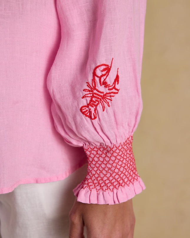 Orla Embroidered Icons Linen Shirt - Pink