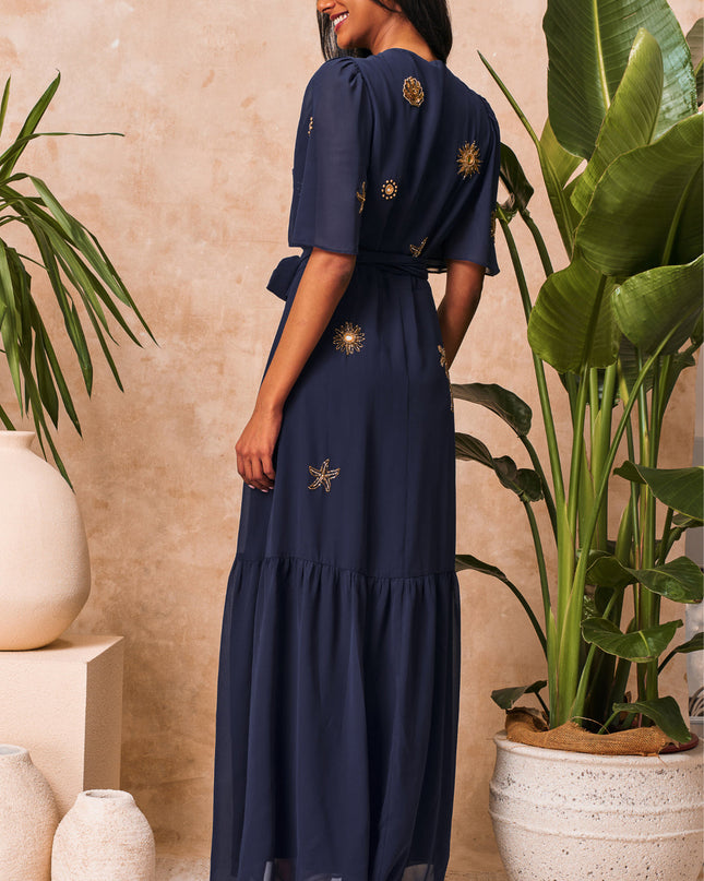 Venetia Dress - Navy Palm