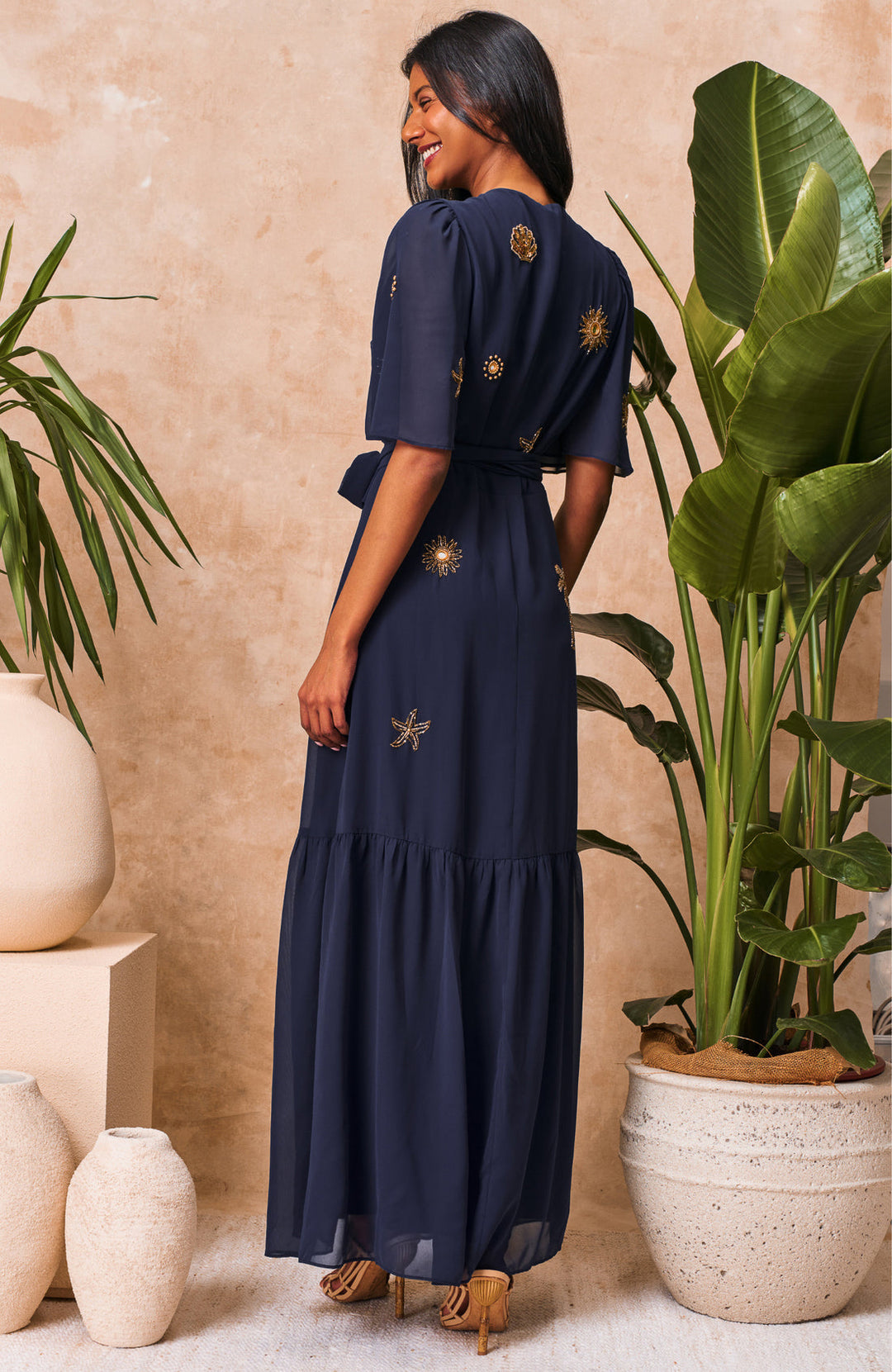 Venetia Dress - Navy Palm