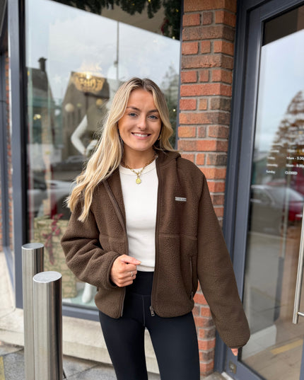 Guess Hooded Sherpa Jacket - Khaki Brown