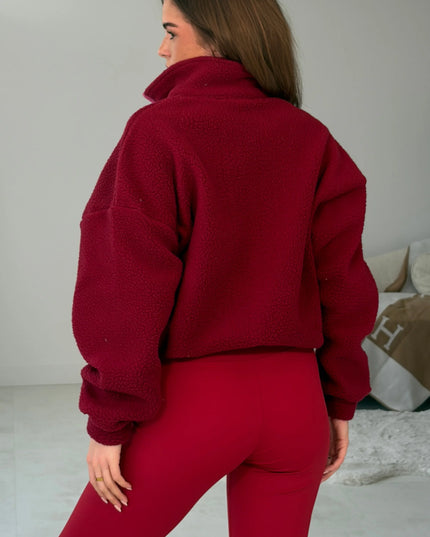 Mimi Contrast Pocket Full Zip Fleece - Wine