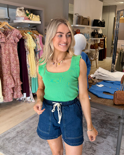 Ribbed Square Neck Vest - Green