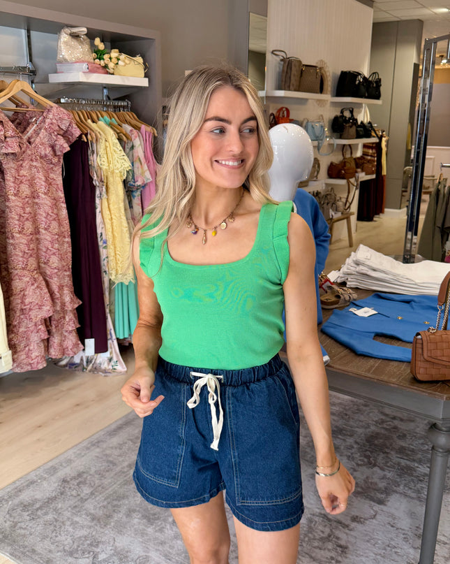 Ribbed Square Neck Vest - Green