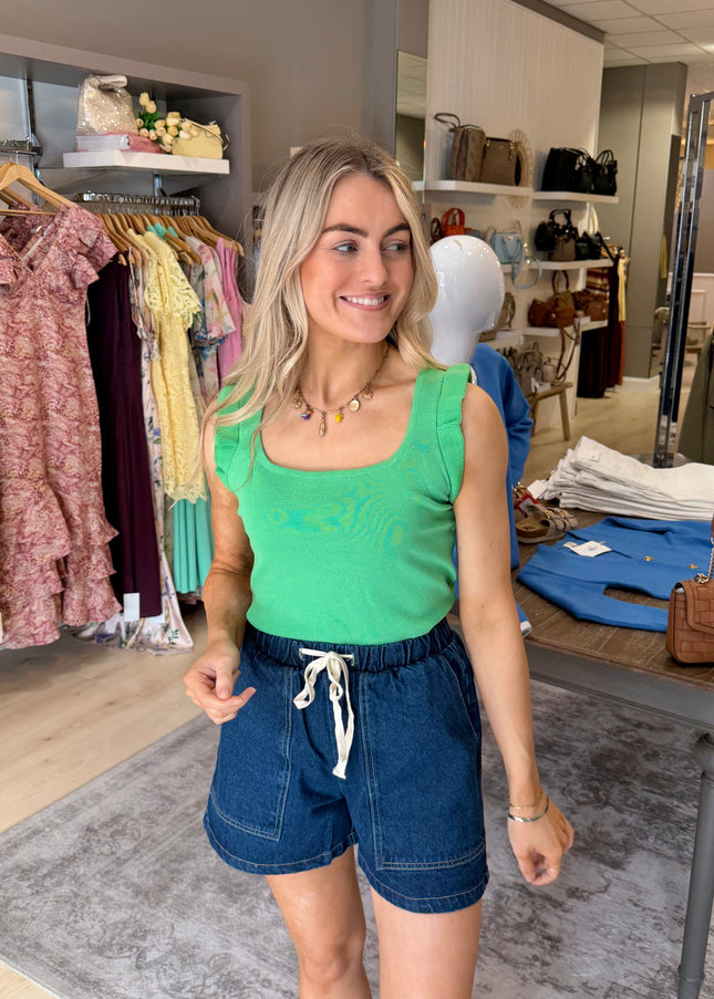 Ribbed Square Neck Vest - Green