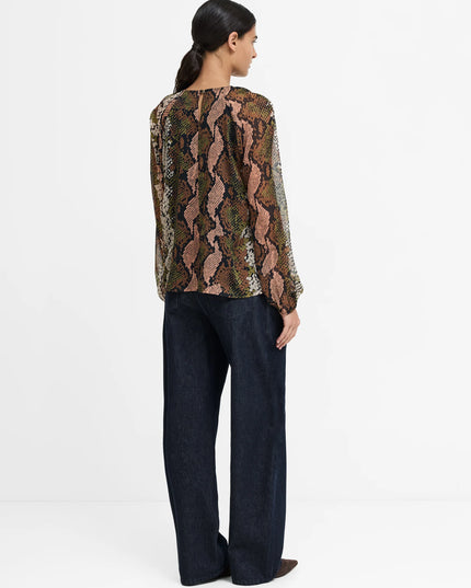French Connection Emina Chiffon Pleated Blouson Sleeve - Multi Snake Print