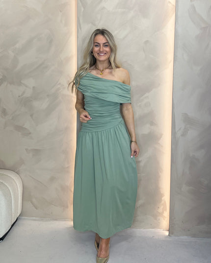 Asymmetric Drape Maxi Dress - Green